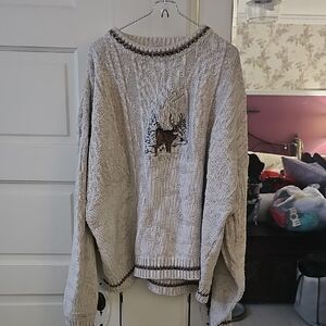 Shenandoah Vintage Cozy Cream Sweater with Deer Motif XXL